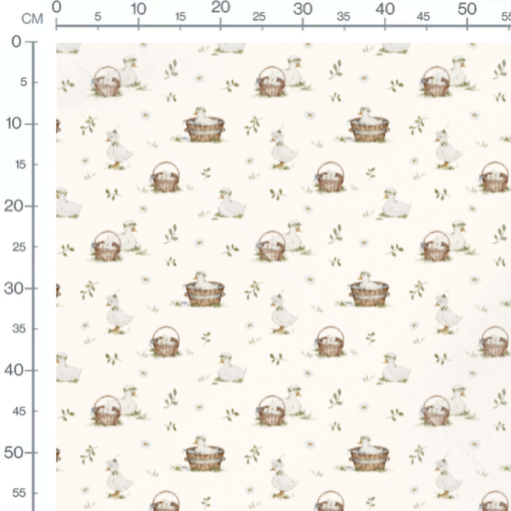 Tissu - Canards et verdure crème