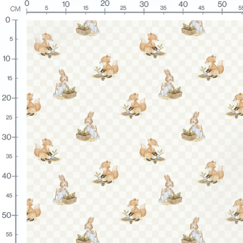 Tissu - Jardiniers sur fond à carreaux