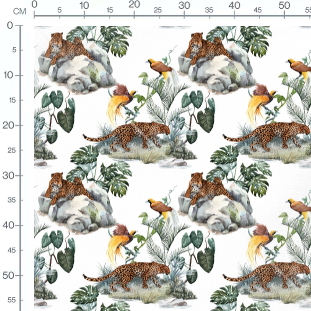 Tissu - Léopards et oiseaux exotiques