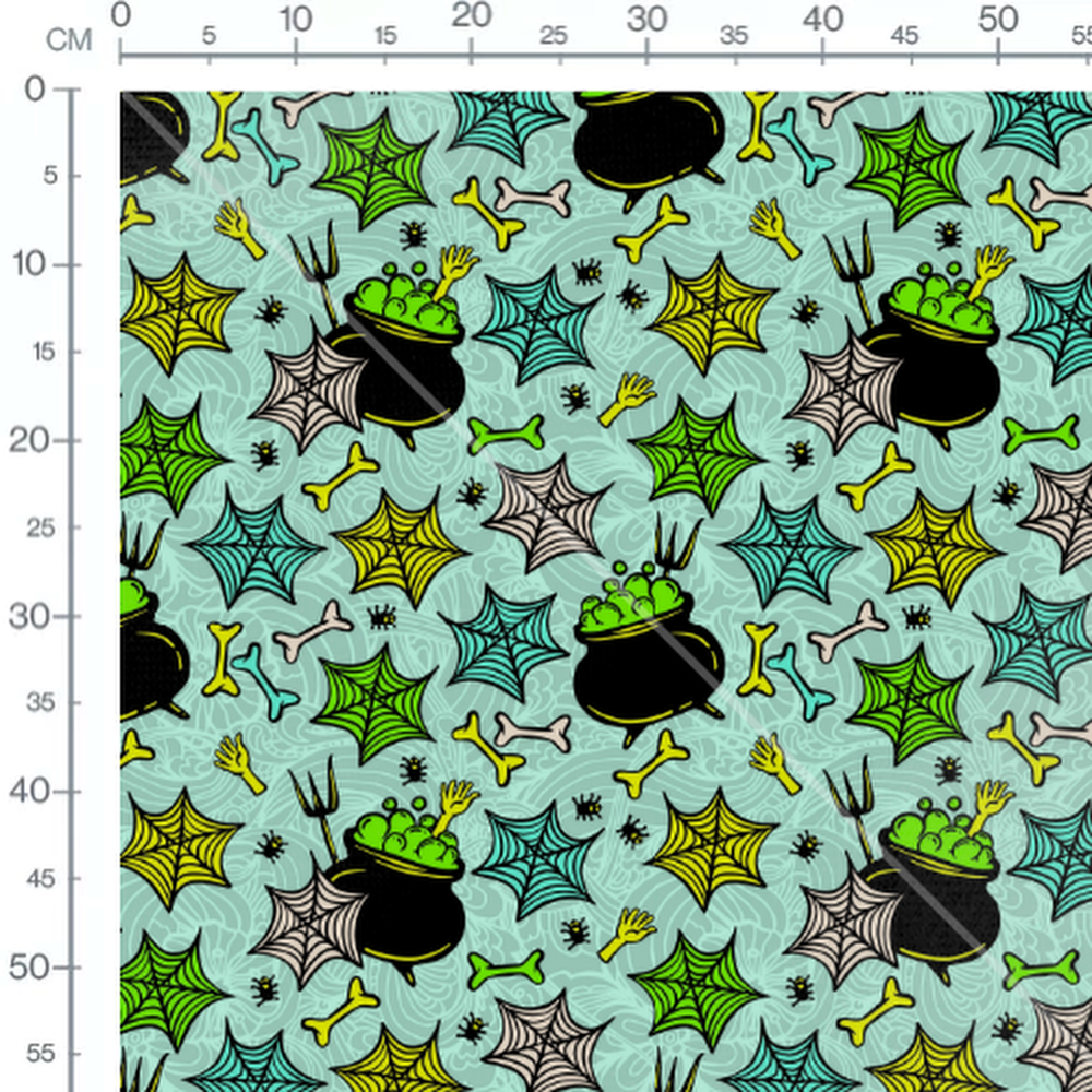 Tissu - Chaudrons sur fond bleu vibrant