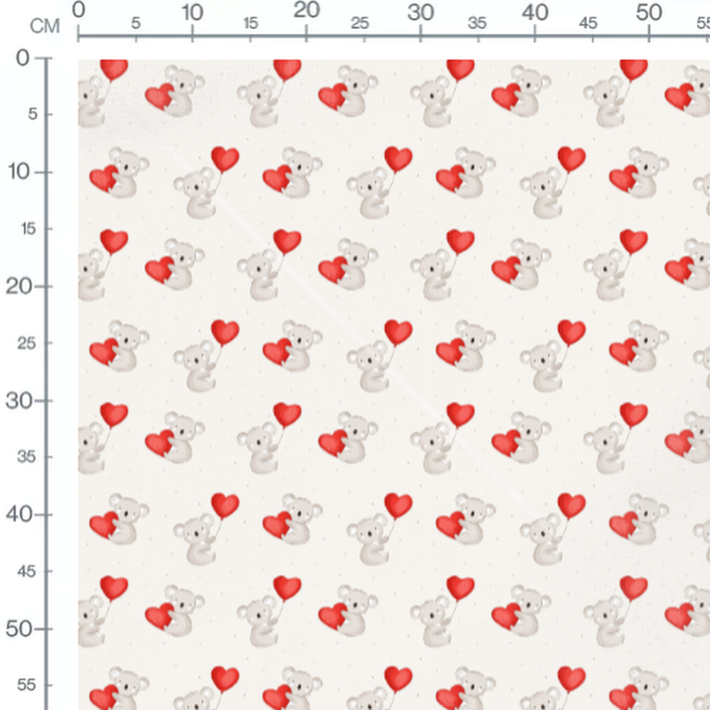 Tissu - Koalas et cœurs rouges