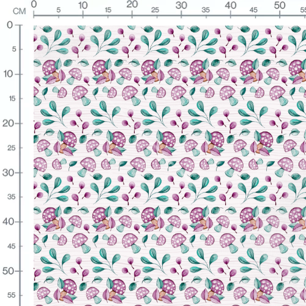 Tissu - Champignons violets sur blanc