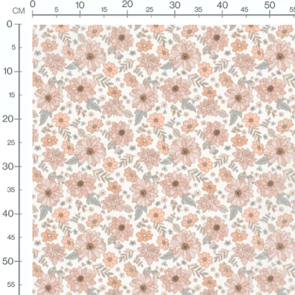 Tissu - Fleurs roses et baies bleues
