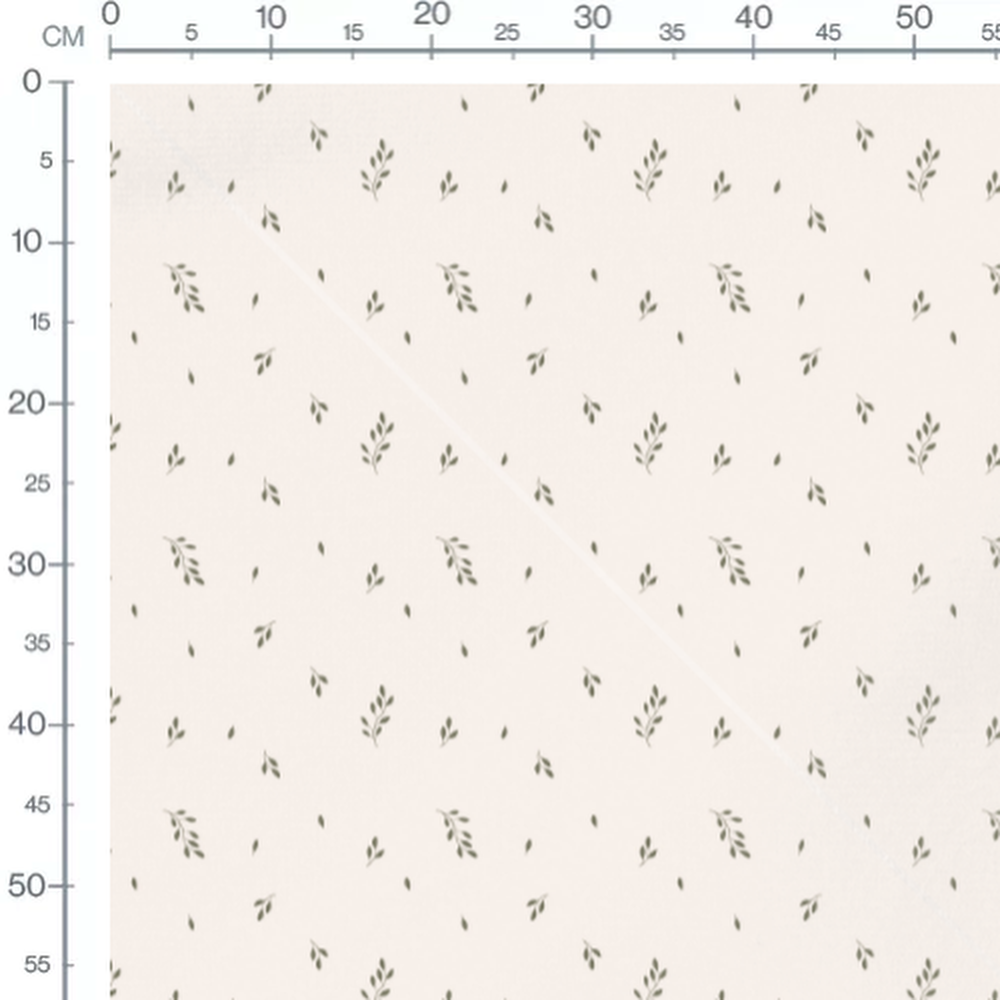 Tissu - Branches vertes sur beige 2