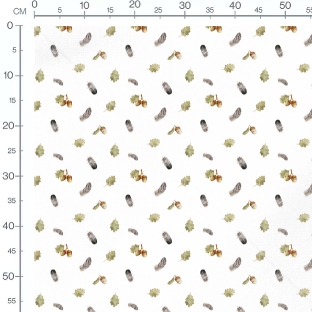 Tissu - Feuilles de chêne et plumes