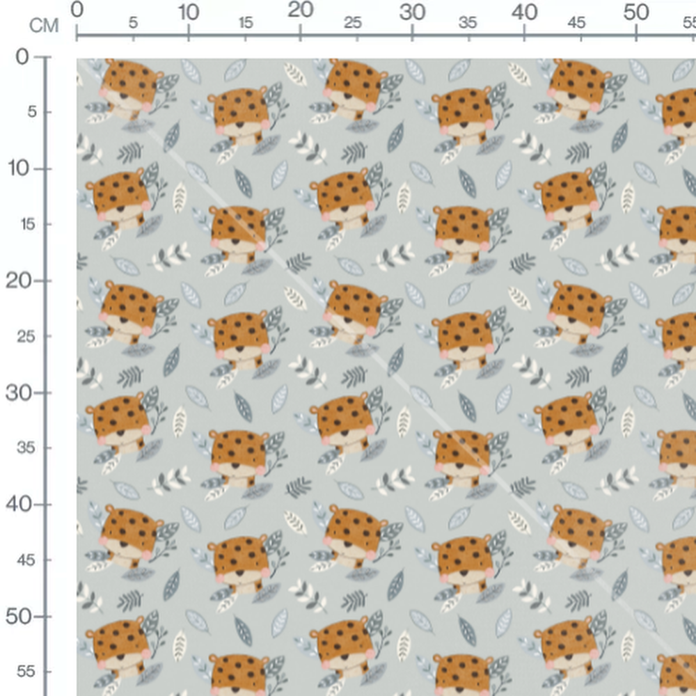 Tissu - Animaux mignons et feuilles