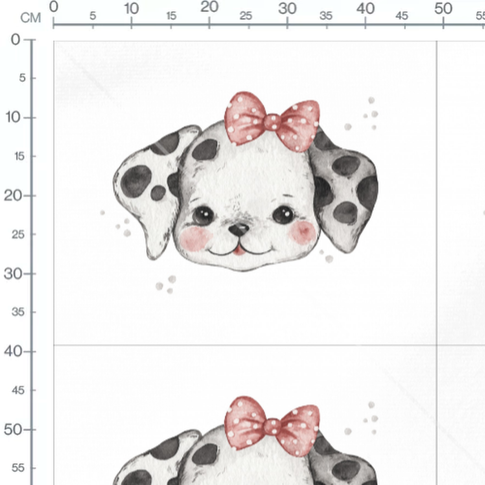 Tissu - Chiot avec nœud rose