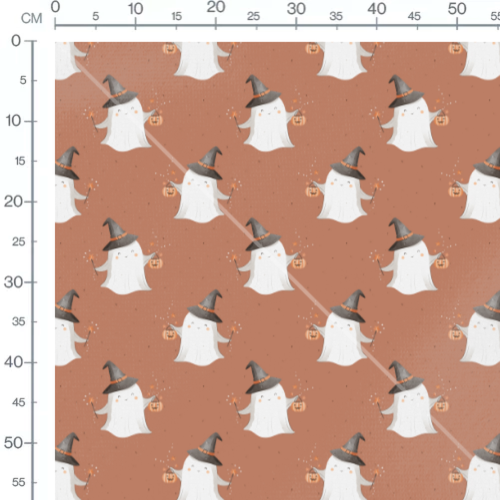 Tissu - Fantômes chapeaux sur marron