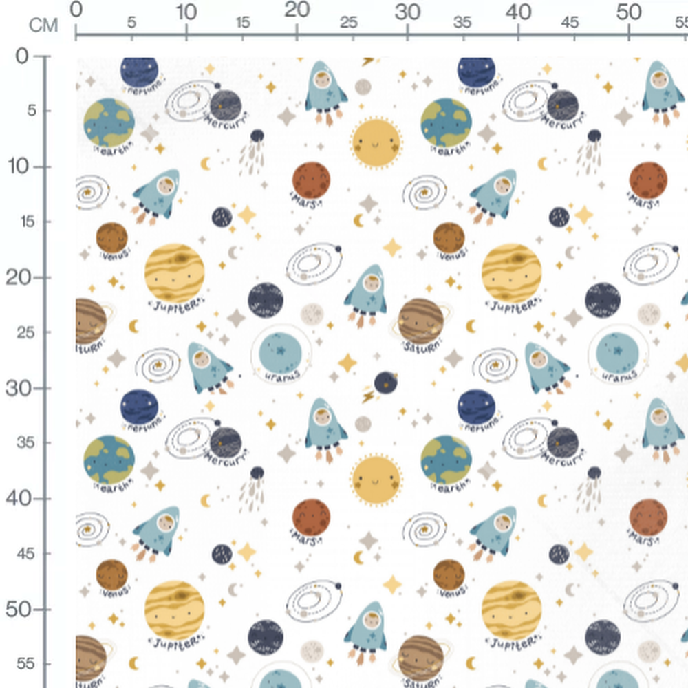 Tissu - Astronautes et planètes joyeuses