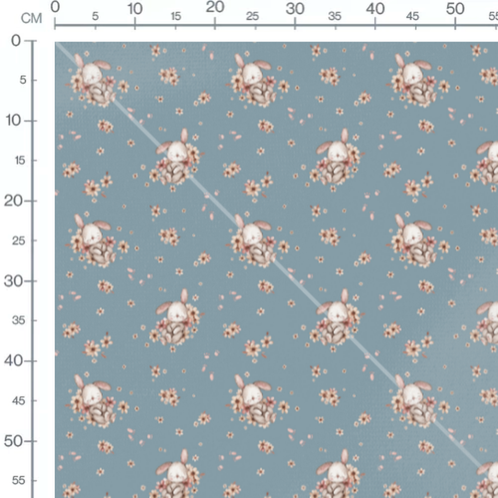 Tissu - Lapins endormis sur fond bleu 2