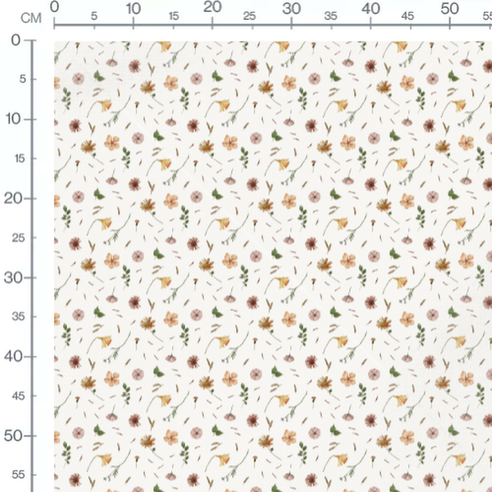 Tissu - Fleurs brunes et orange variées