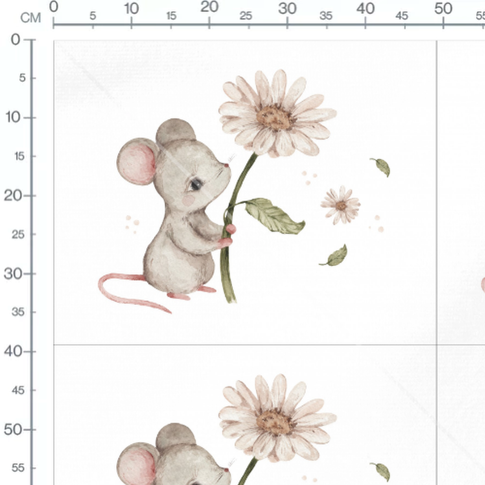 Tissu - Souris tenant une fleur