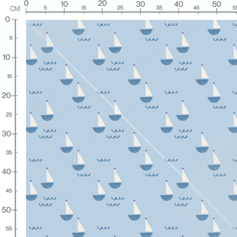 Tissu - Voiliers bleus sur fond clair