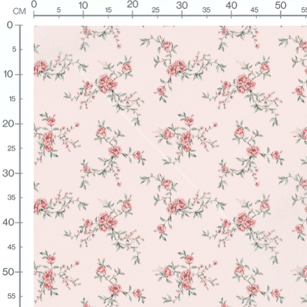 Tissu - Roses roses sur fond rose pâle