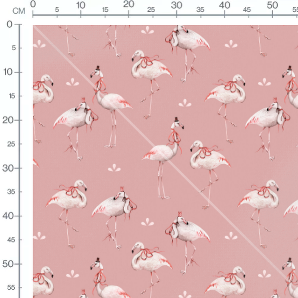 Tissu - Flamants roses sur fond rose