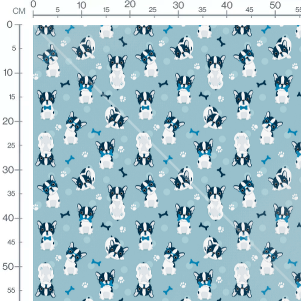 Tissu - Chiens et empreintes bleus