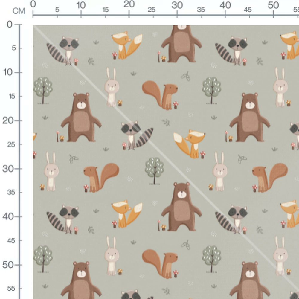 Tissu - Animaux variés sur vert