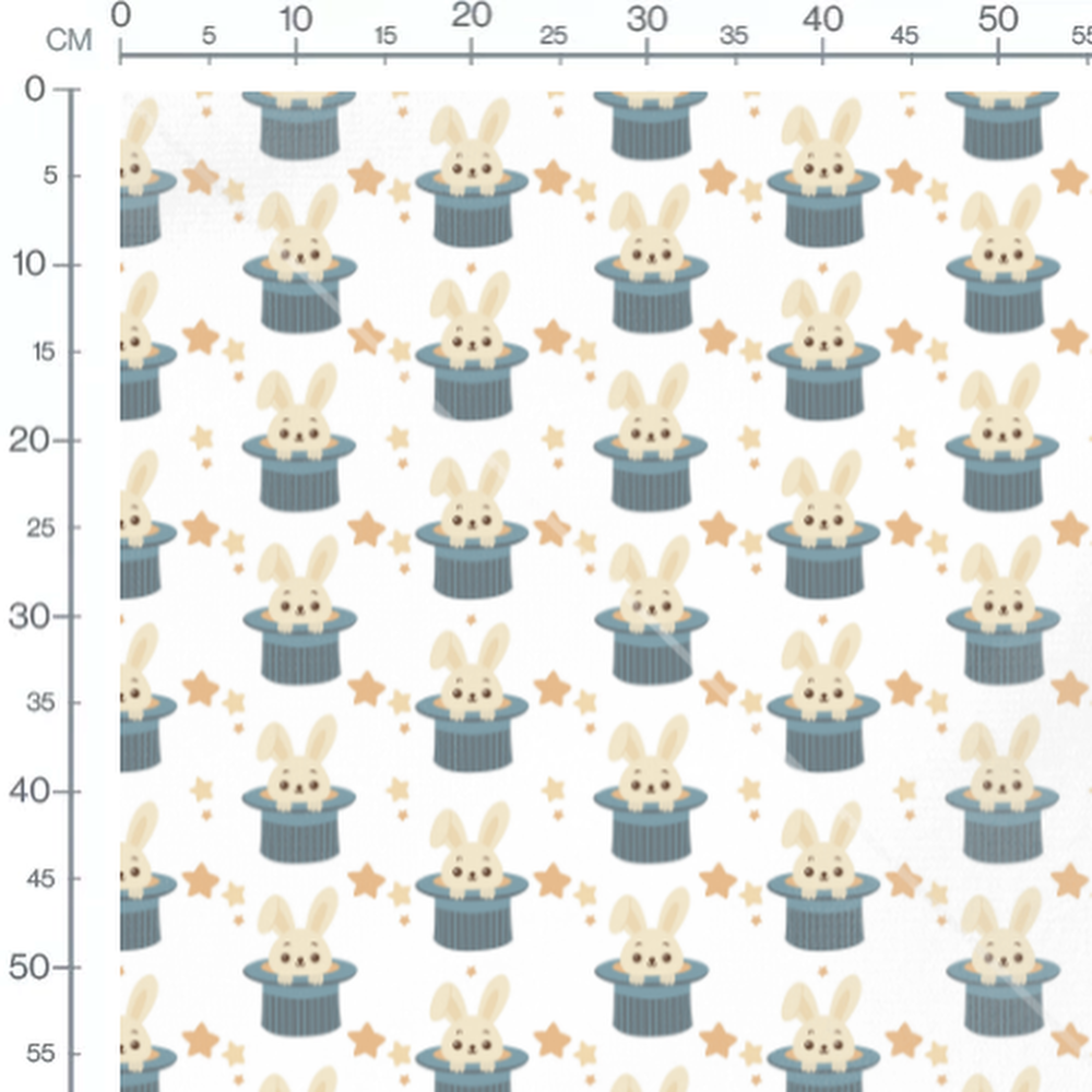 Tissu - Lapins dans chapeaux magiques