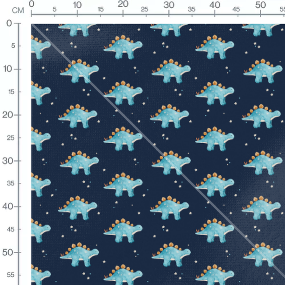 Tissu - Dinosaures bleus sur fond étoilé