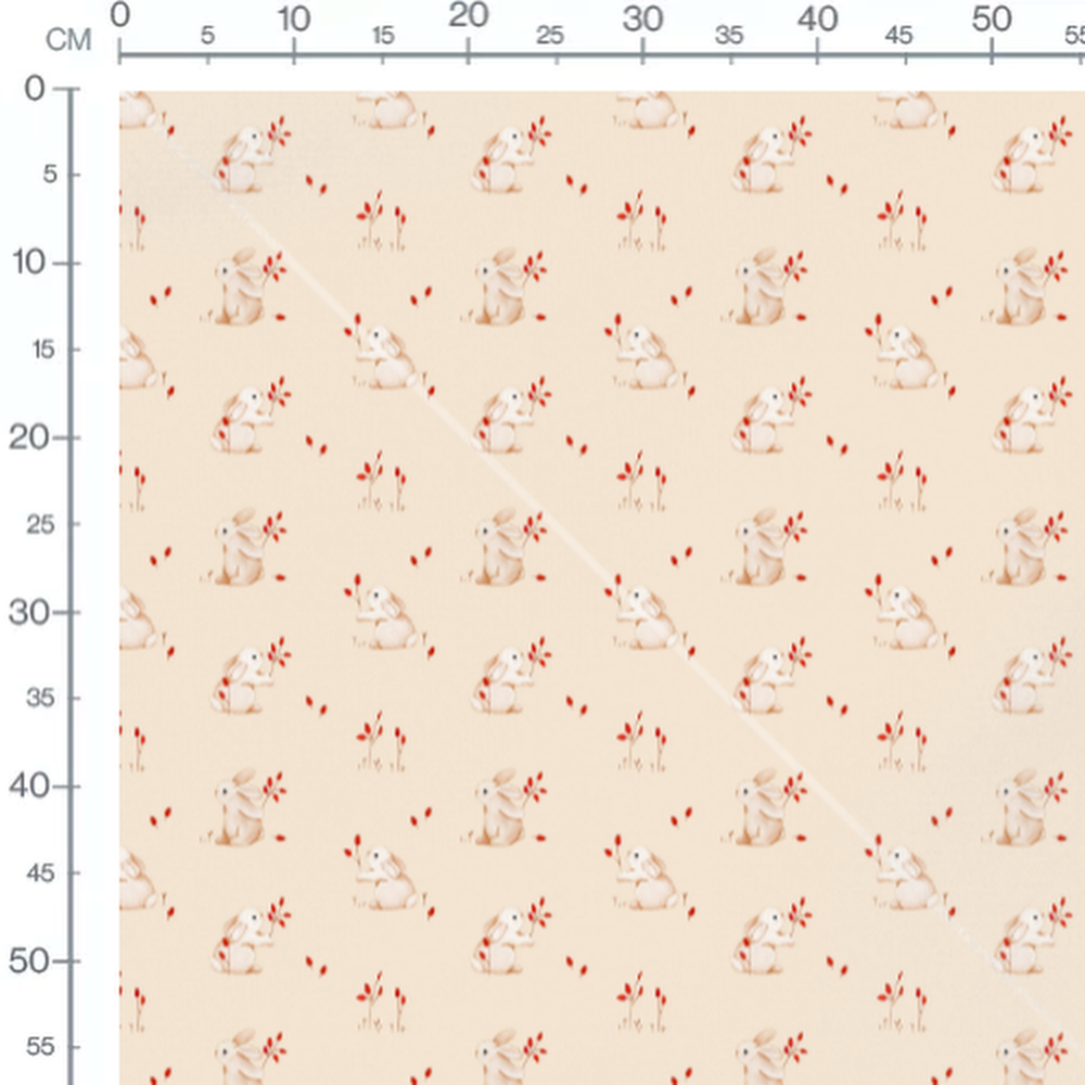 Tissu - Lapins et baies rouges
