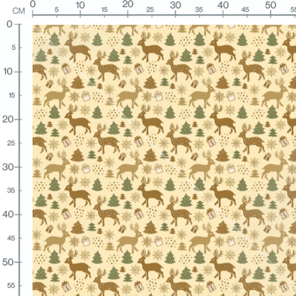 Tissu - Rennes marron et sapins verts