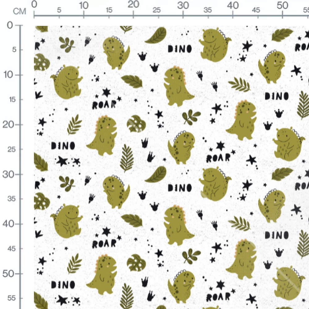 Tissu - Dinosaures verts et feuilles