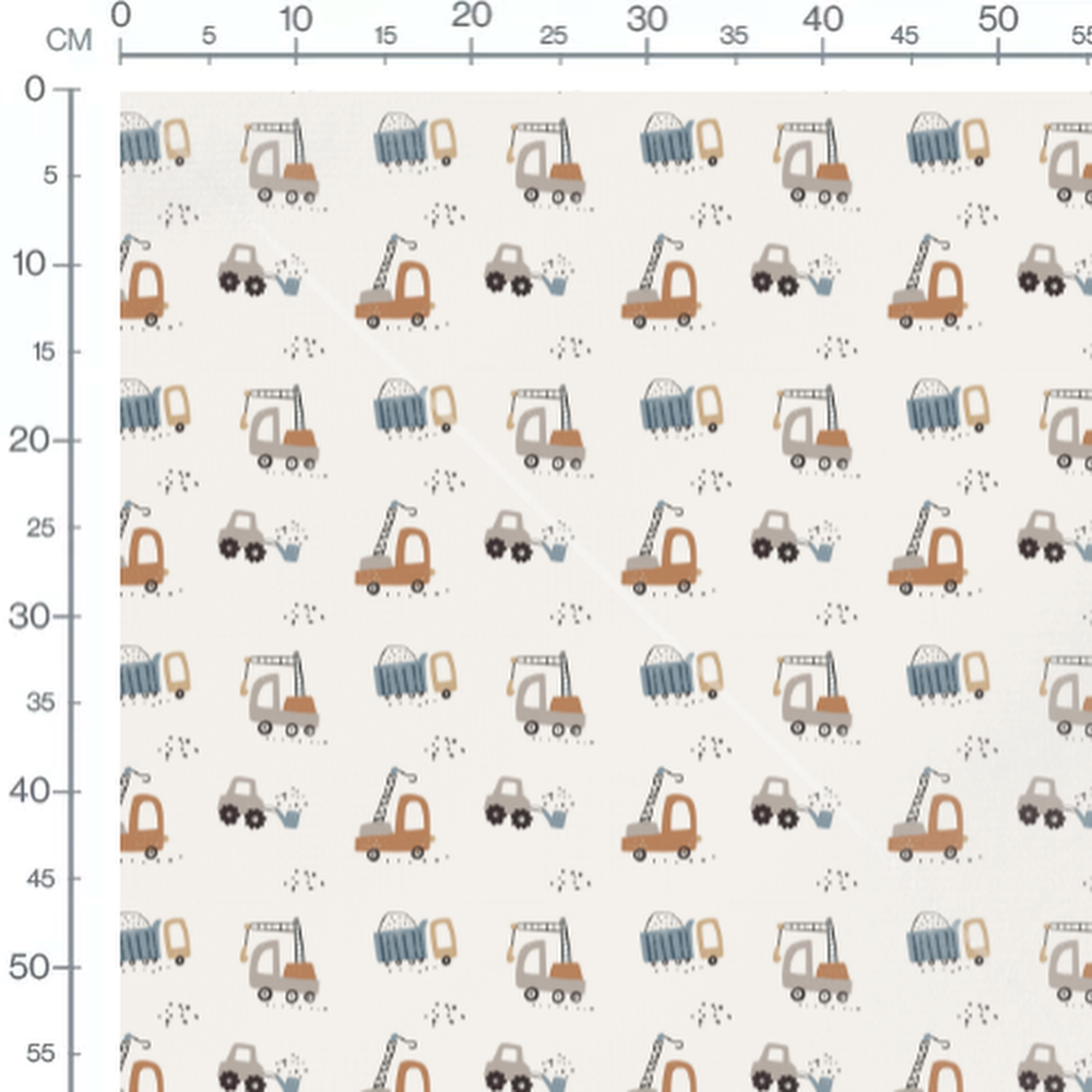 Tissu - Engins marron, gris et bleu