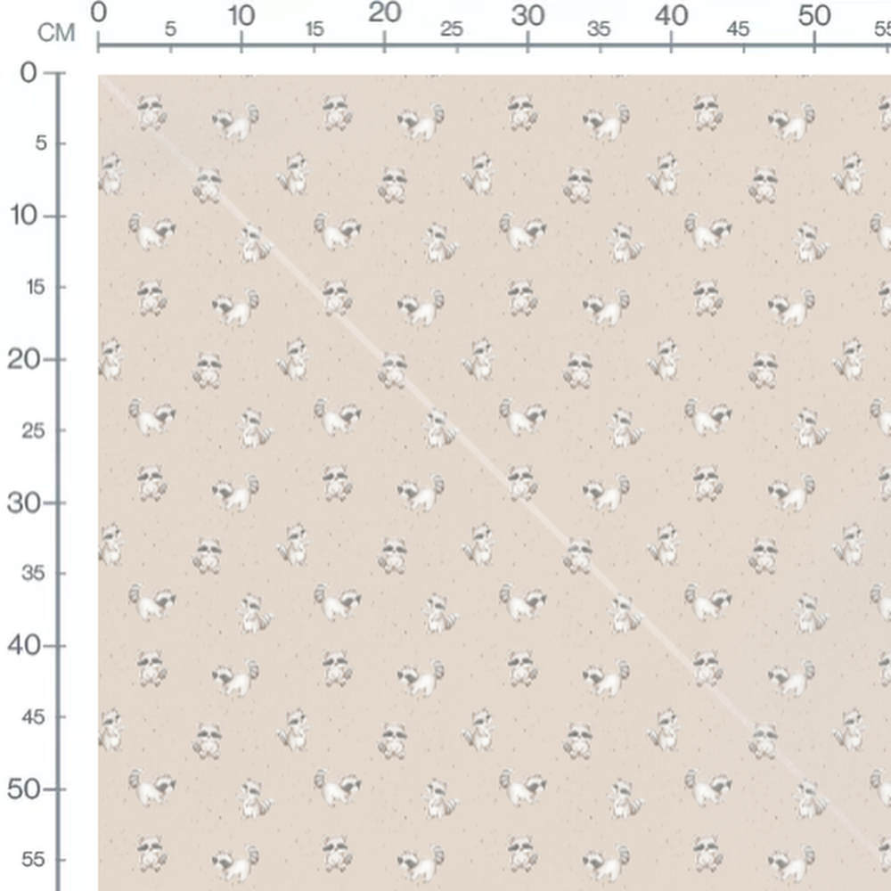 Tissu - Raton laveurs sur fond beige