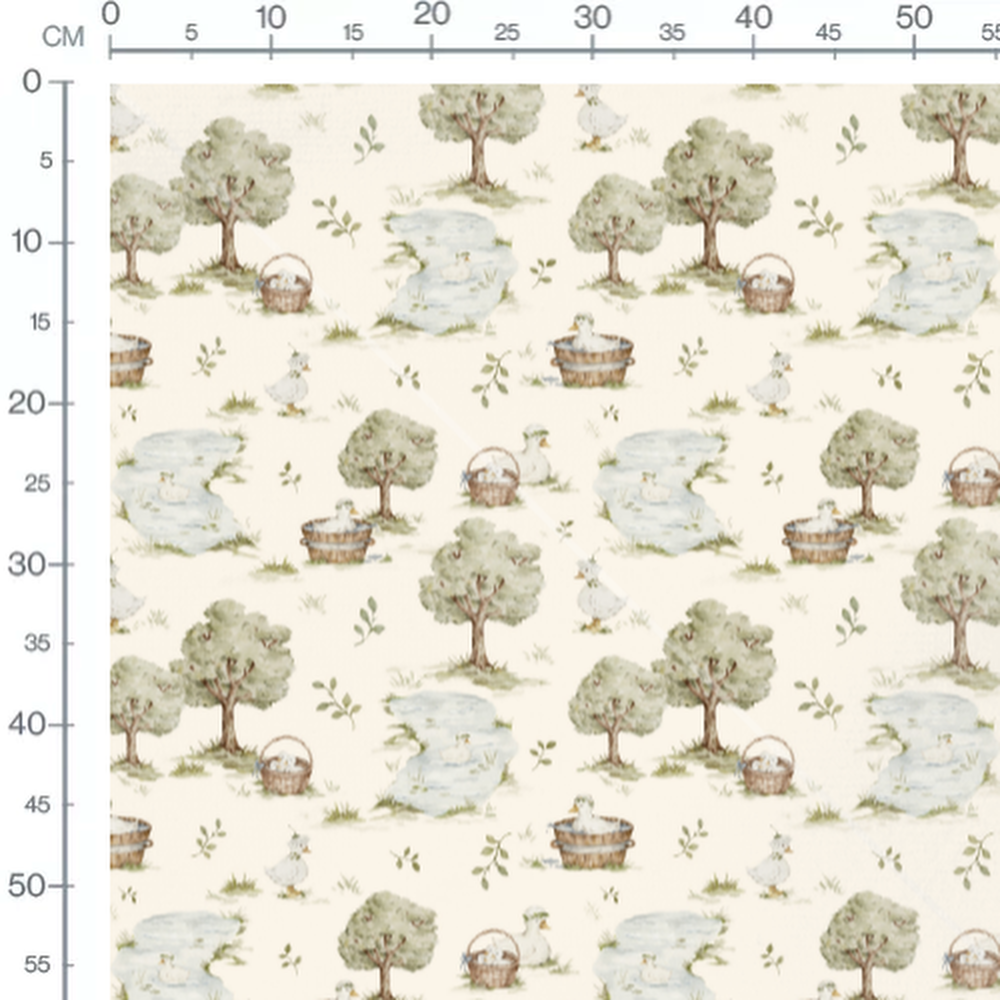 Tissu - Canards et arbres champêtres