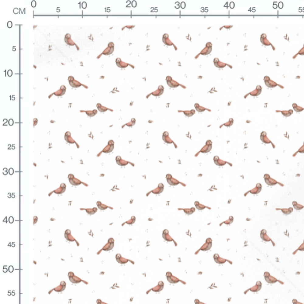 Tissu - Oiseaux bruns et feuilles