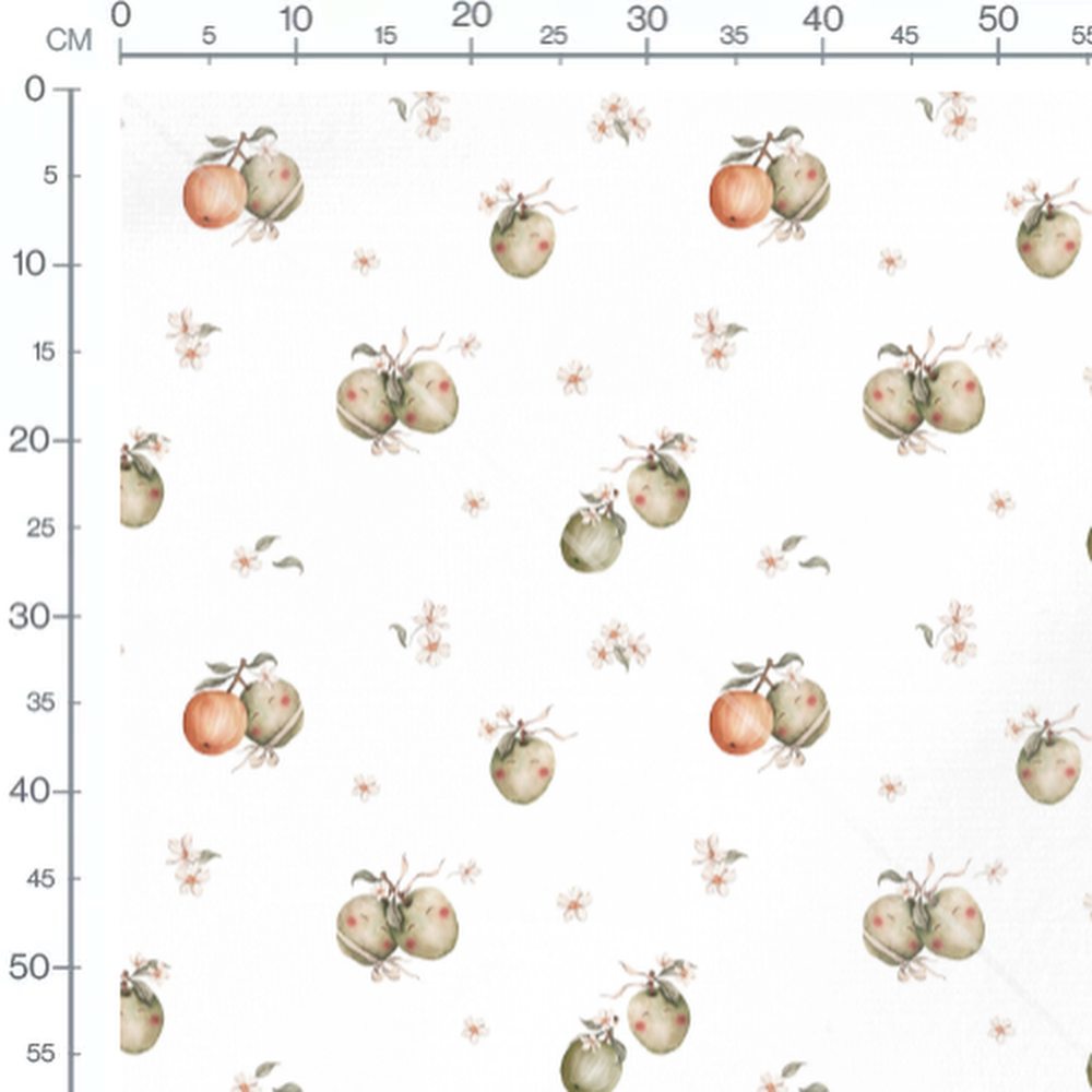 Tissu - Pommes et fleurs aquarelle