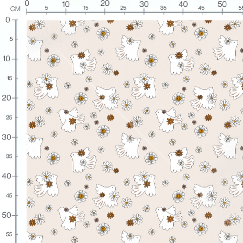 Tissu - Oiseaux et fleurs souriantes