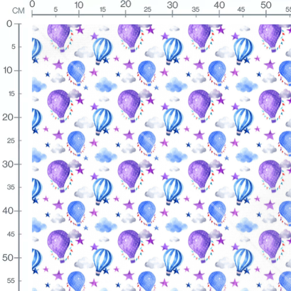 Tissu - Montgolfières et étoiles colorées