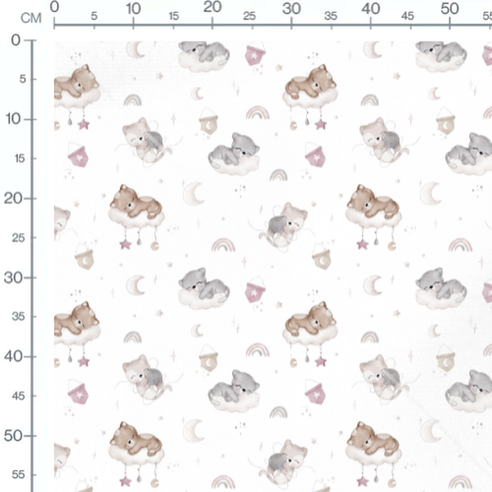 Tissu - Chats jouant avec pelotes pastel