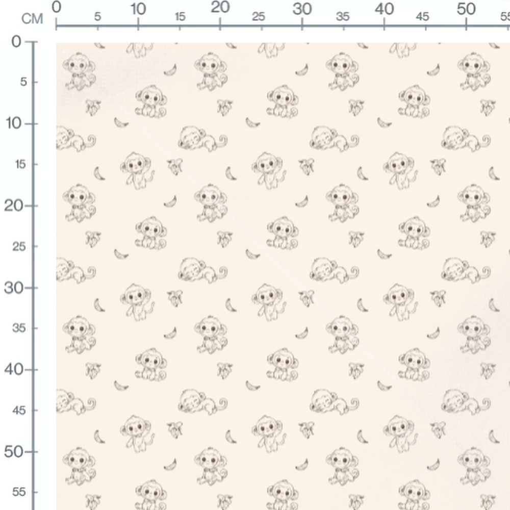 Tissu - Singes bruns sur fond beige