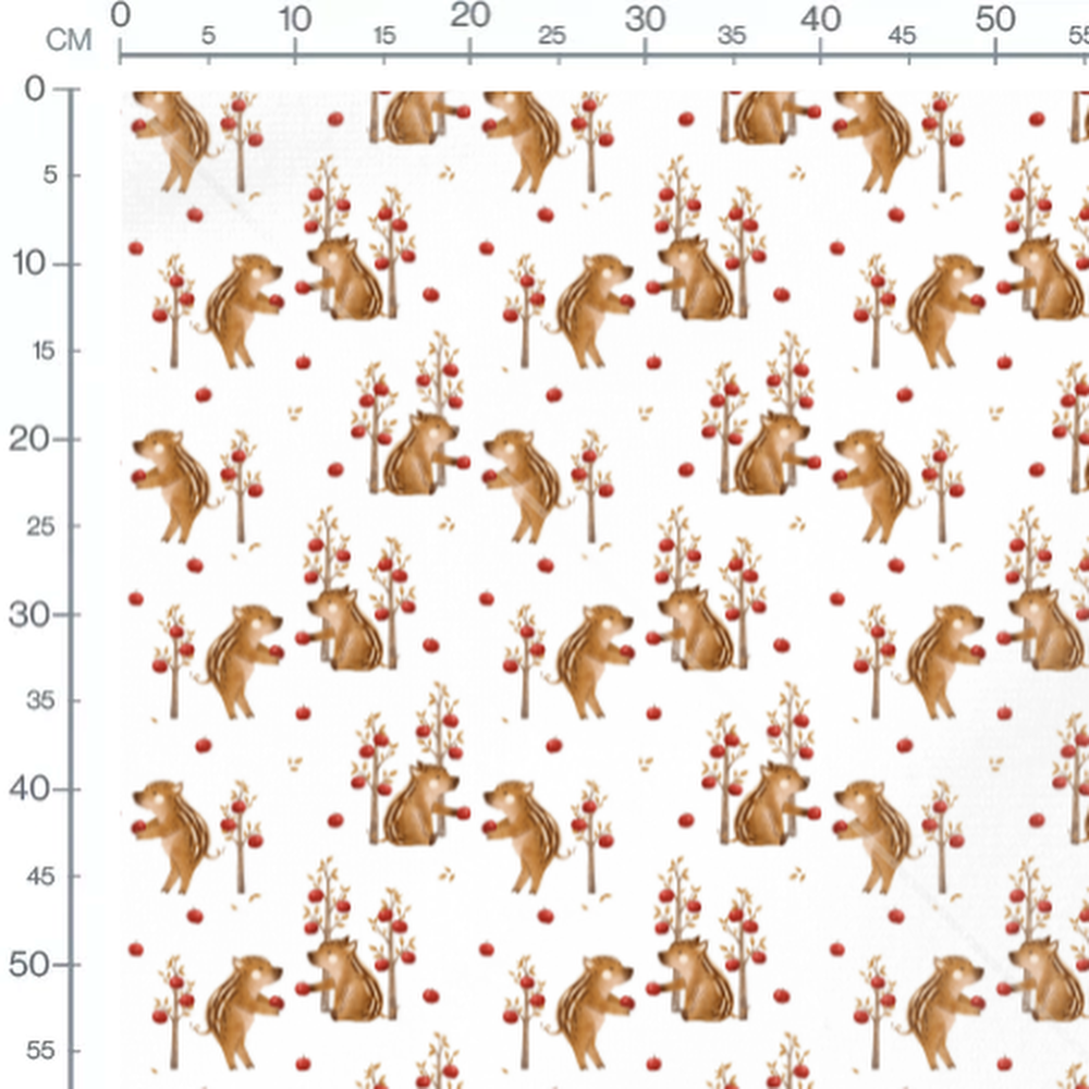 Tissu - Sangliers et pommes sur blanc