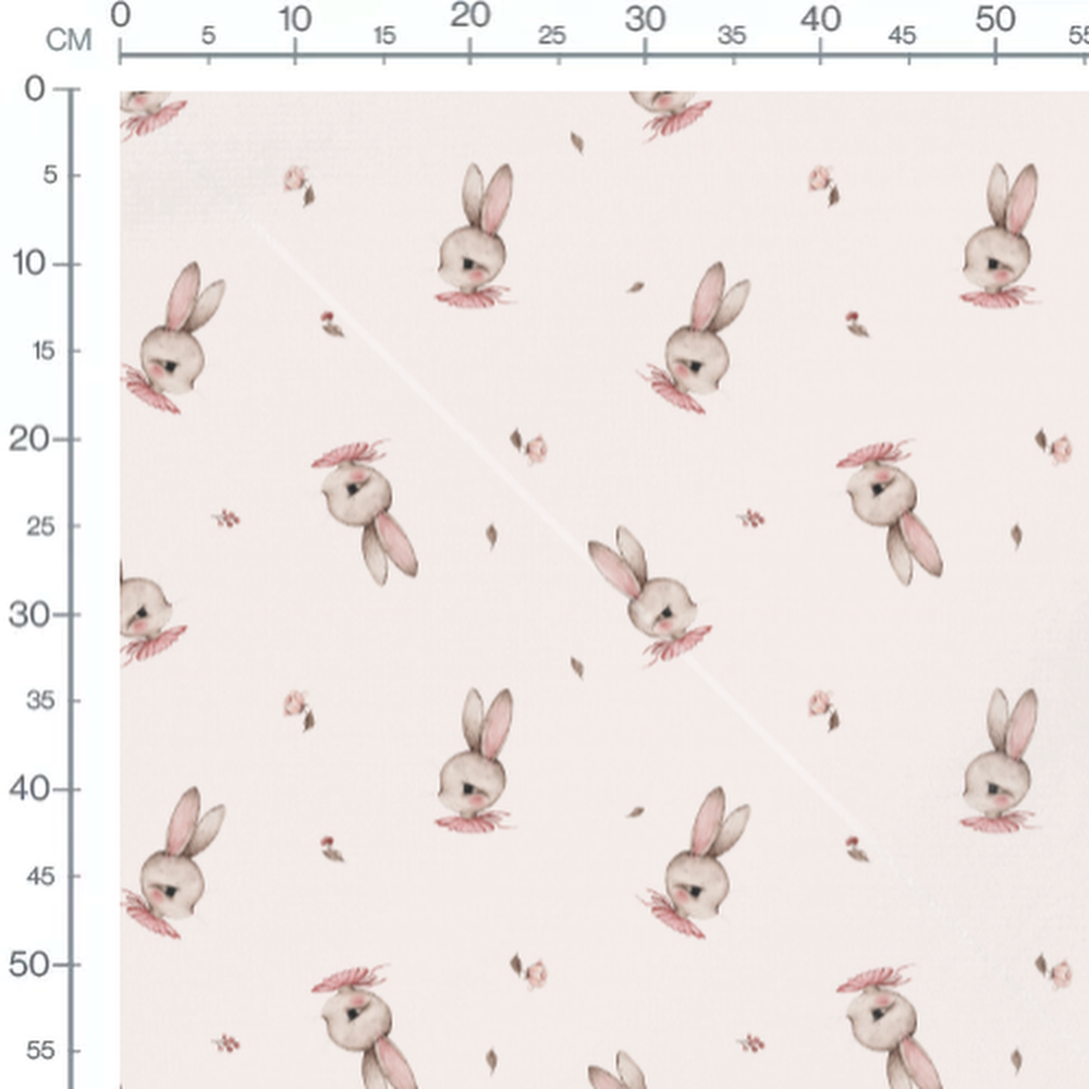 Tissu - Lapins gris et fleurs roses