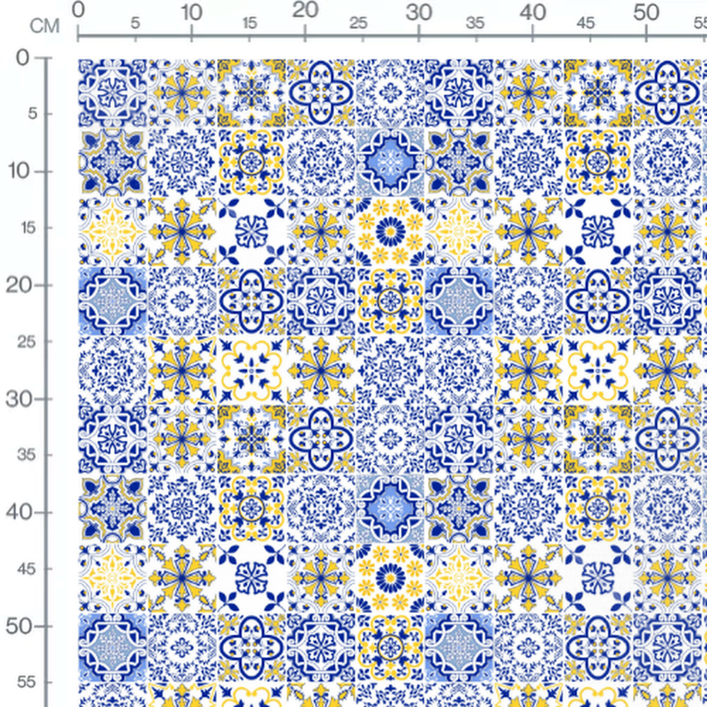 Tissu - Motifs géométriques bleus et jaunes