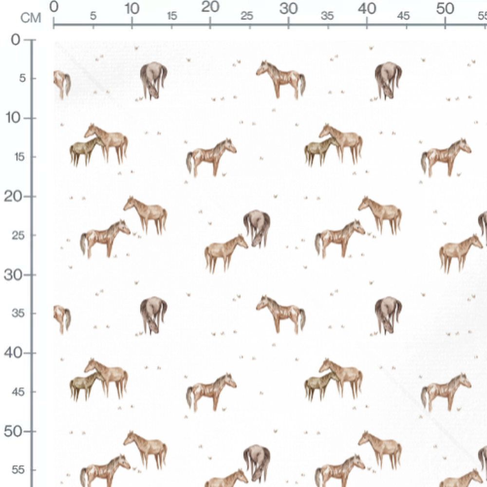 Tissu - Chevaux bruns et beige paisibles