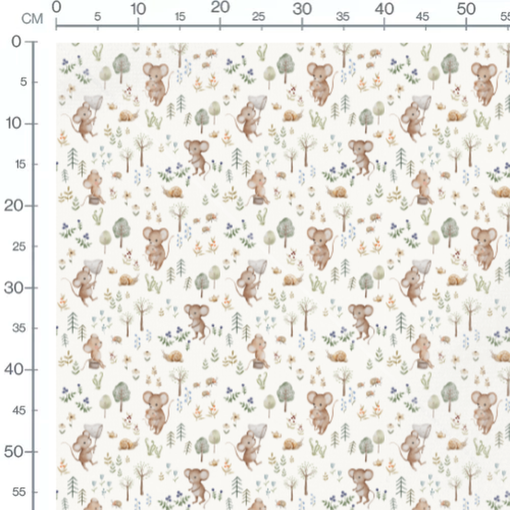 Tissu - Souris et escargots mignons