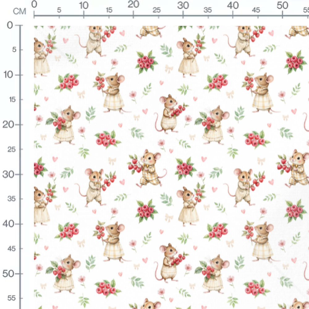 Tissu - Souris et framboises