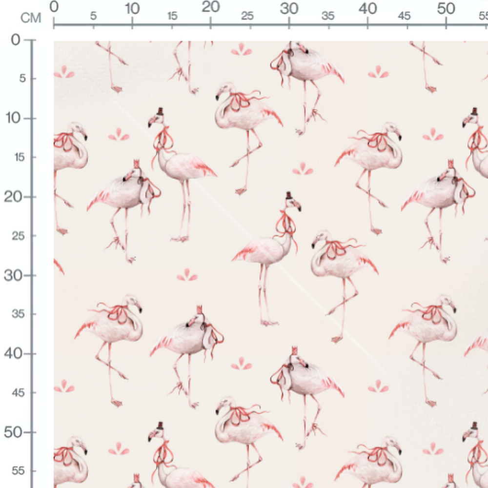 Tissu - Flamants roses couronnés beige
