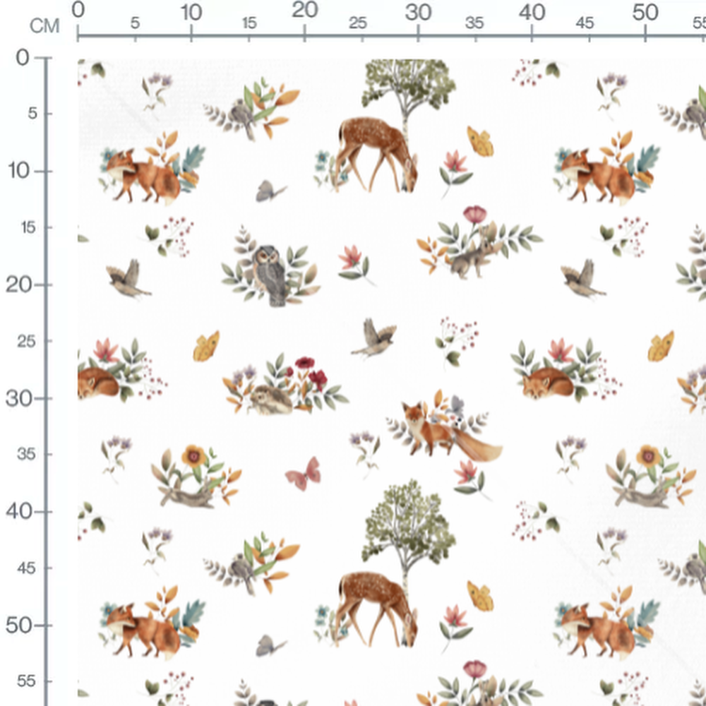 Tissu - Cerfs et fleurs en forêt