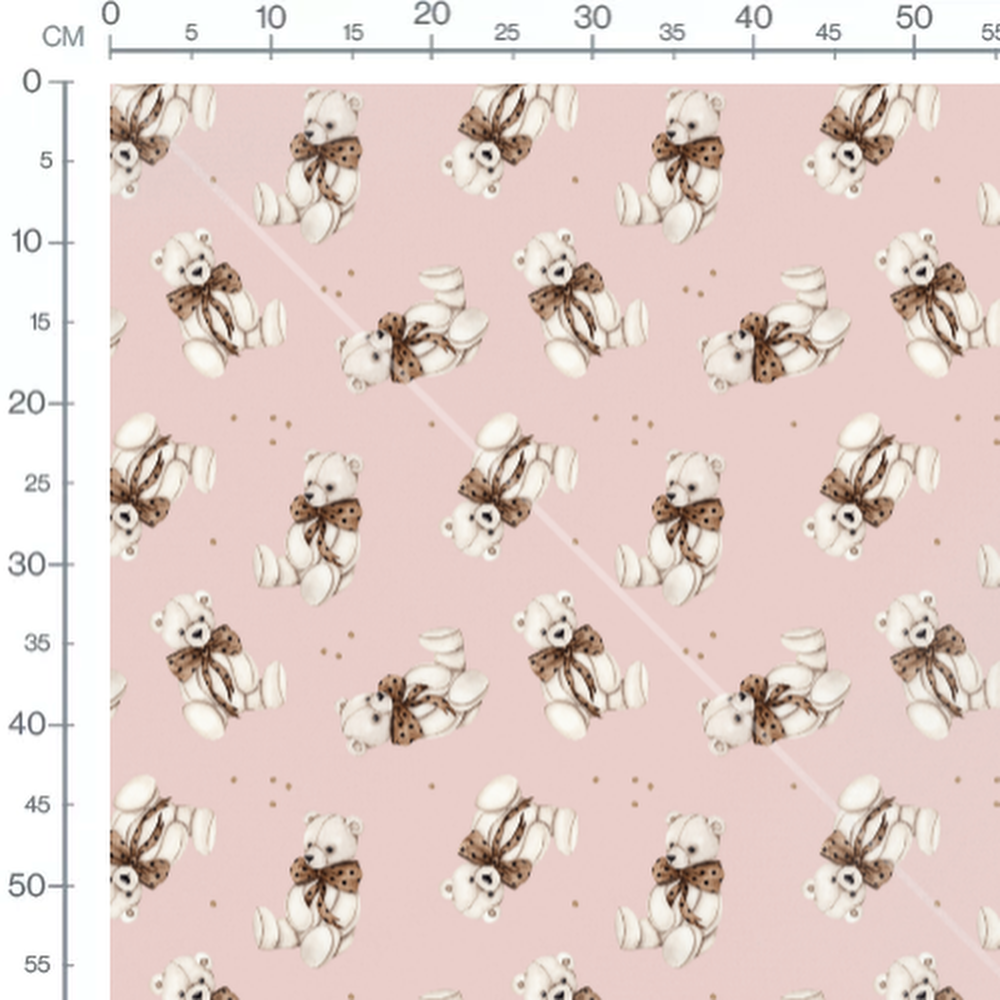 Tissu - Oursons blancs sur fond rose