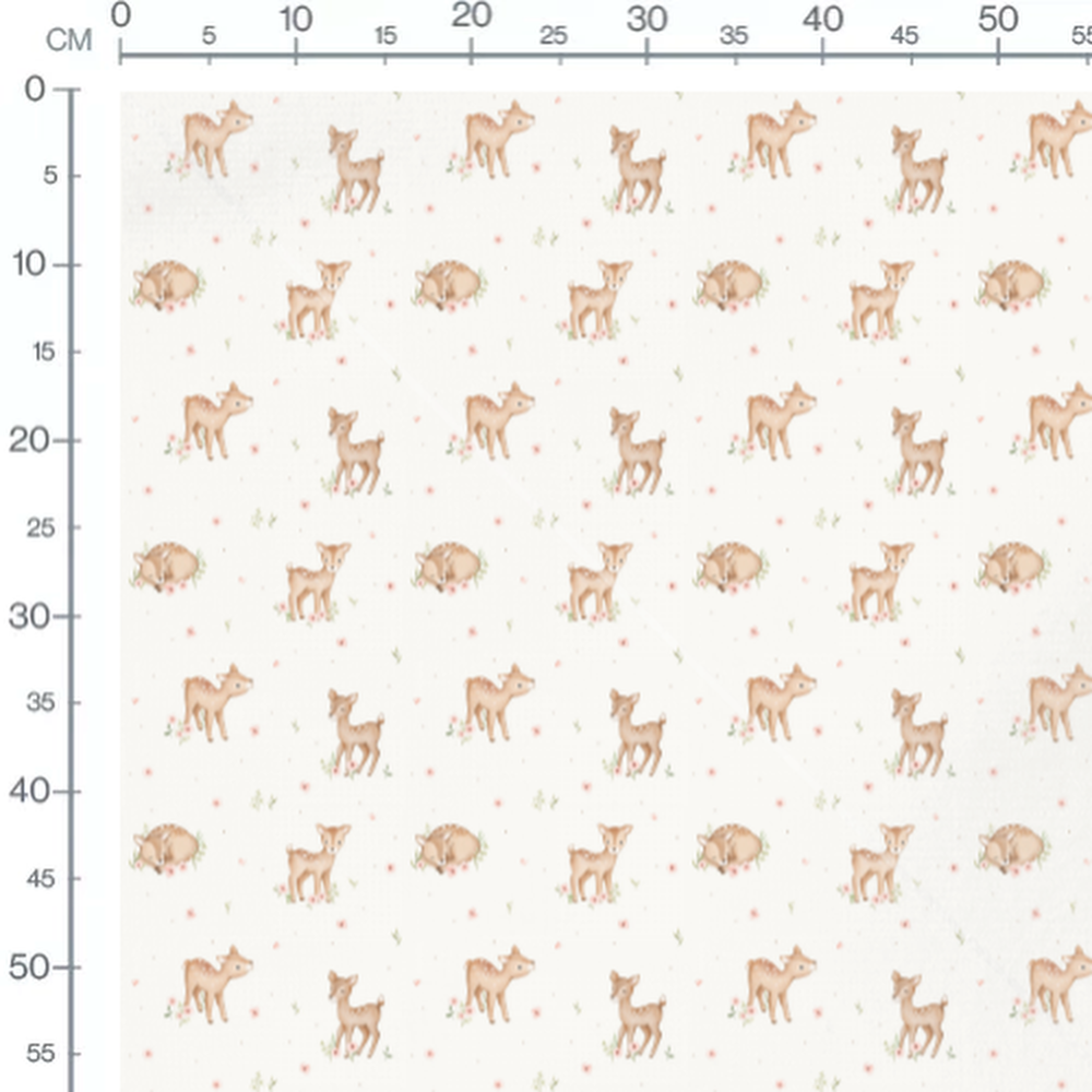 Tissu - Faons et fleurs sur fond blanc