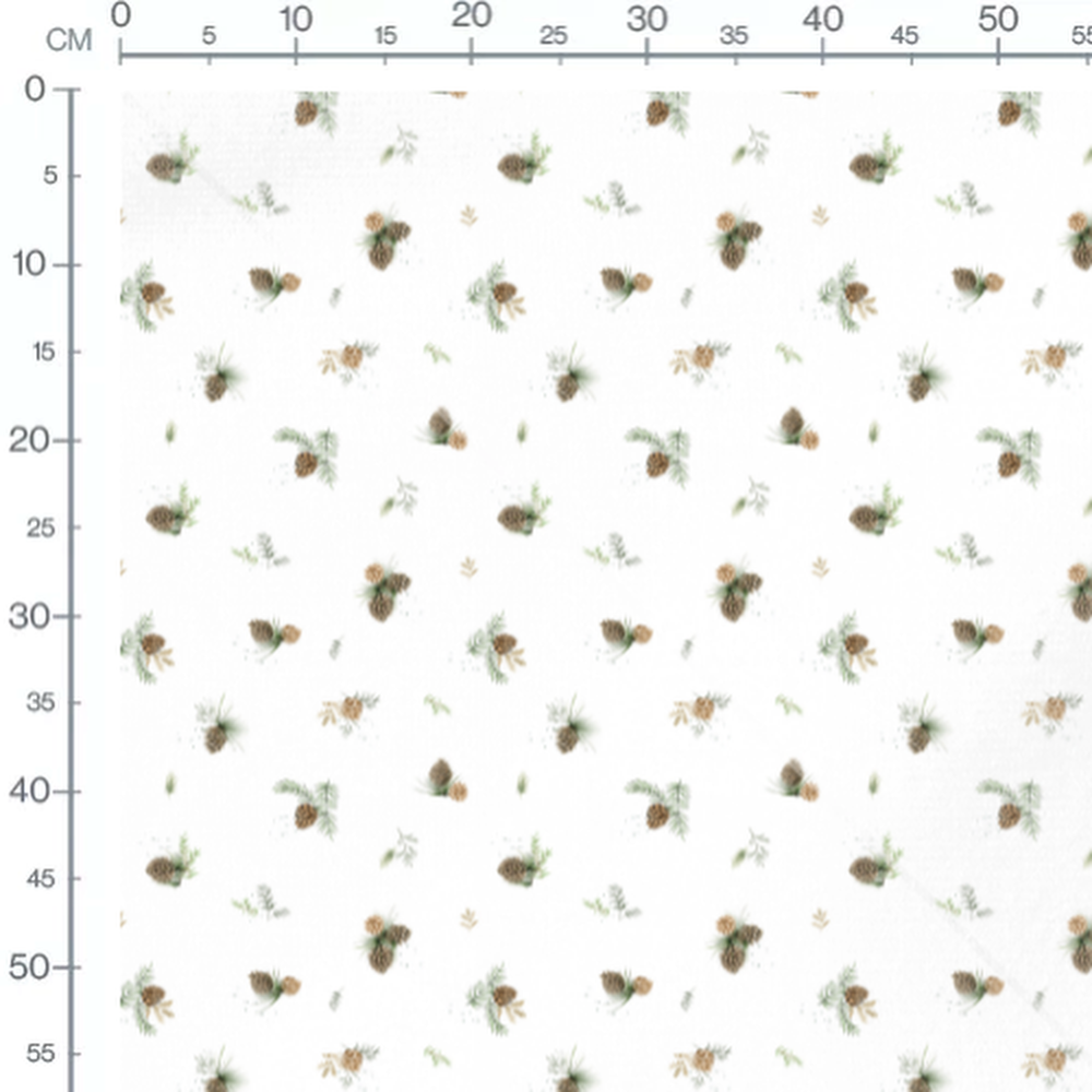 Tissu - Pommes de pin sur fond blanc