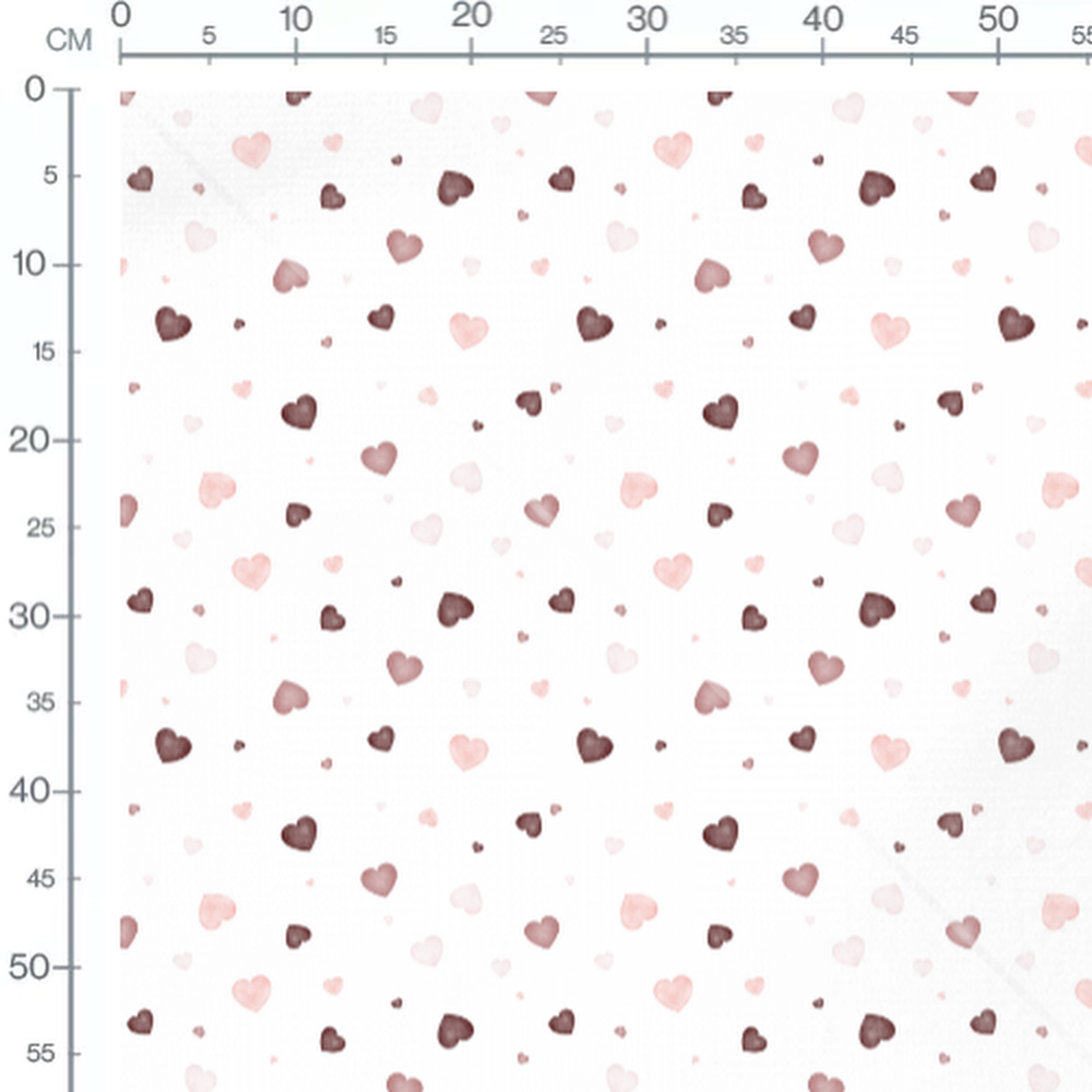 Tissu - Cœurs roses et marron