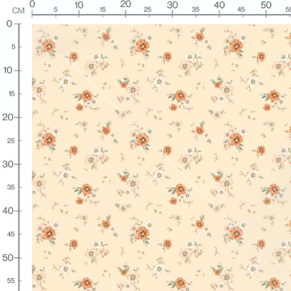 Tissu - Fleurs orange et blanches beige