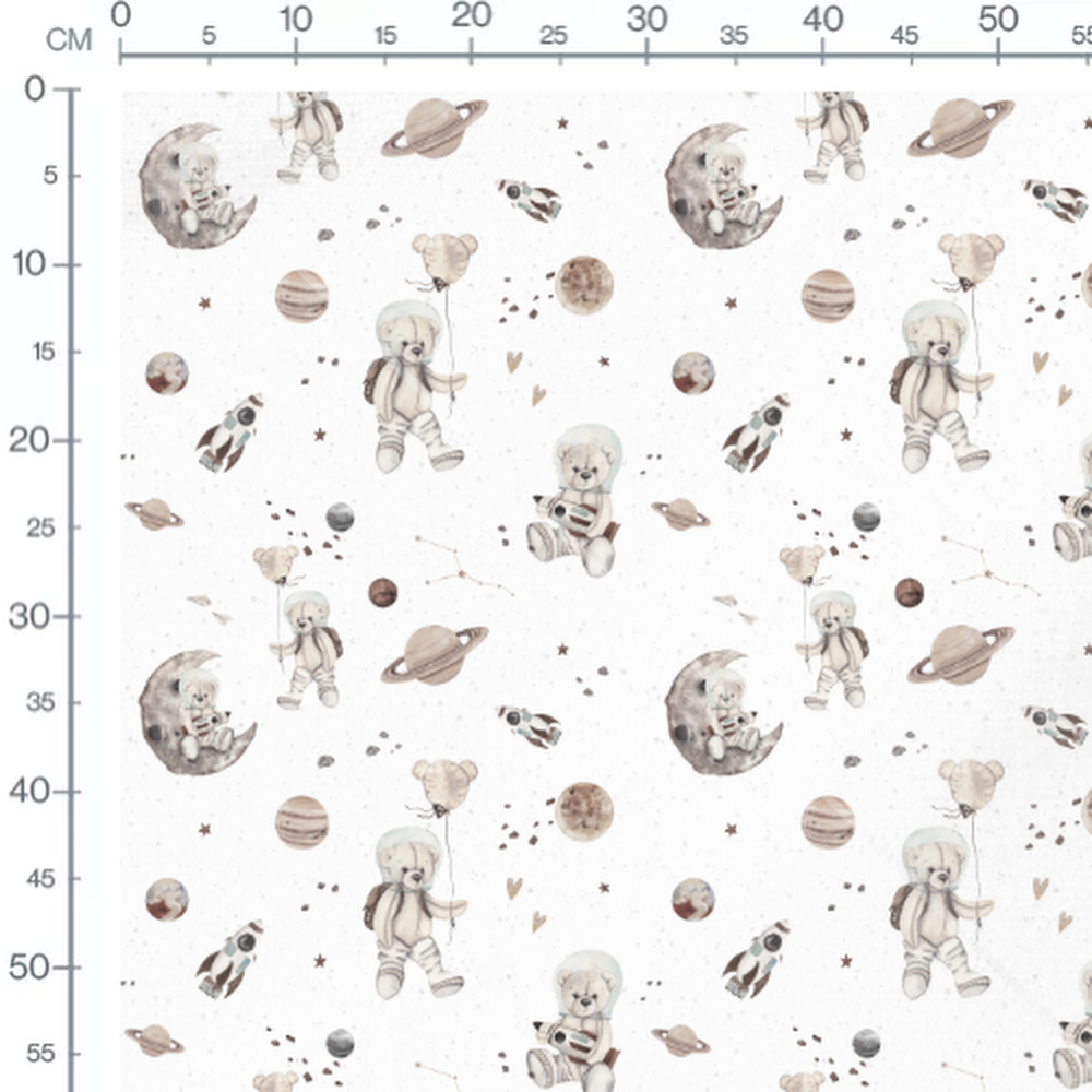Tissu - Oursons et étoiles grises