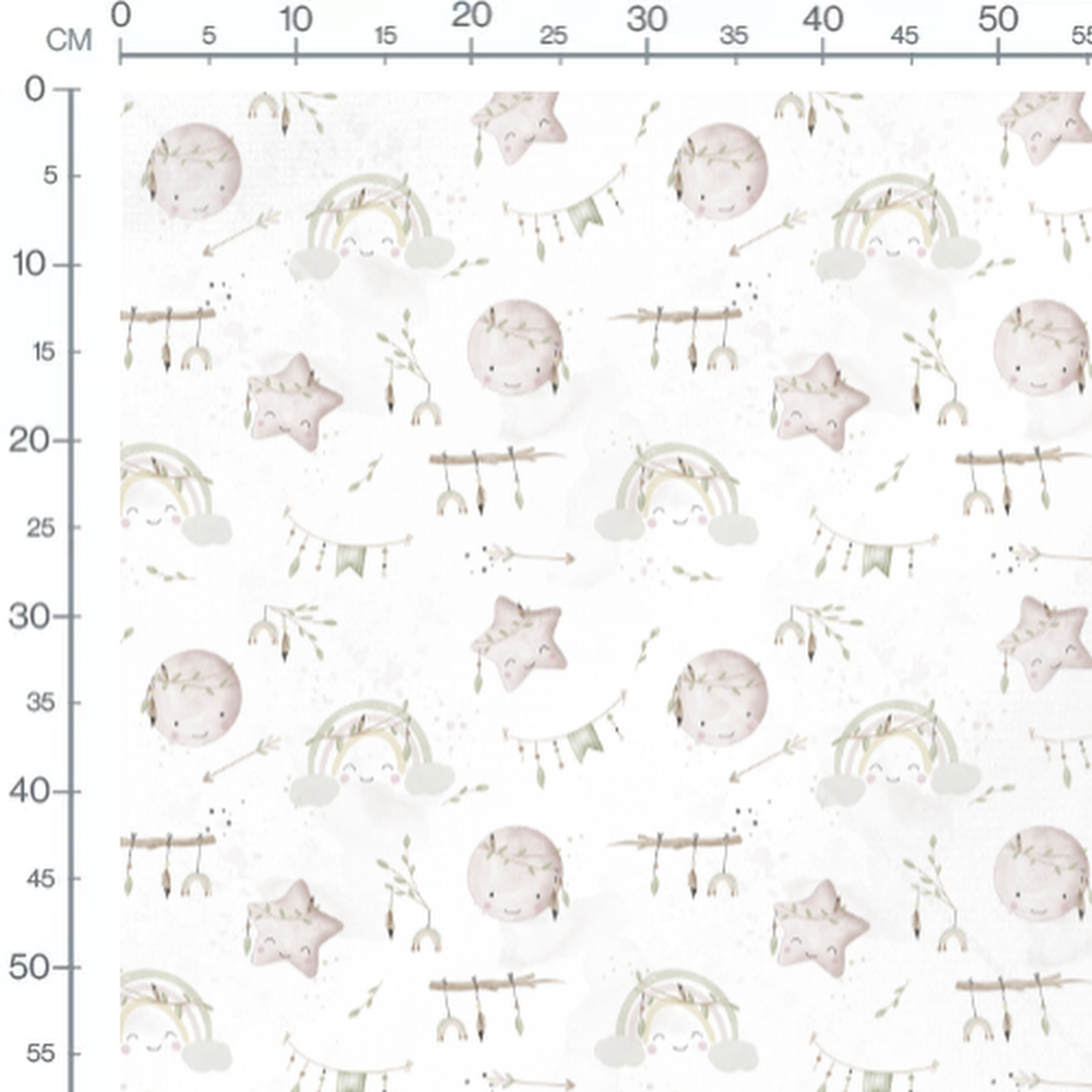 Tissu - Visages lunaires et étoiles